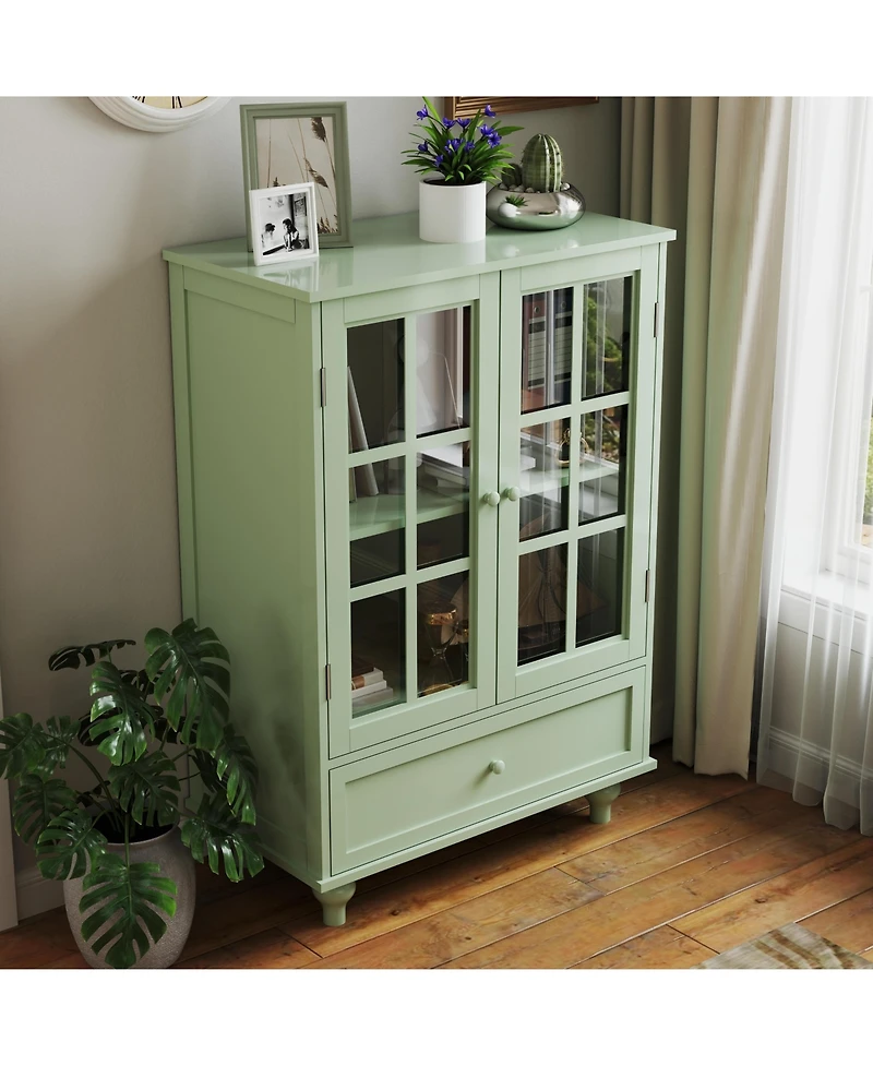 Casainc Storage Cabinet with Double Glass Doors and Drawer