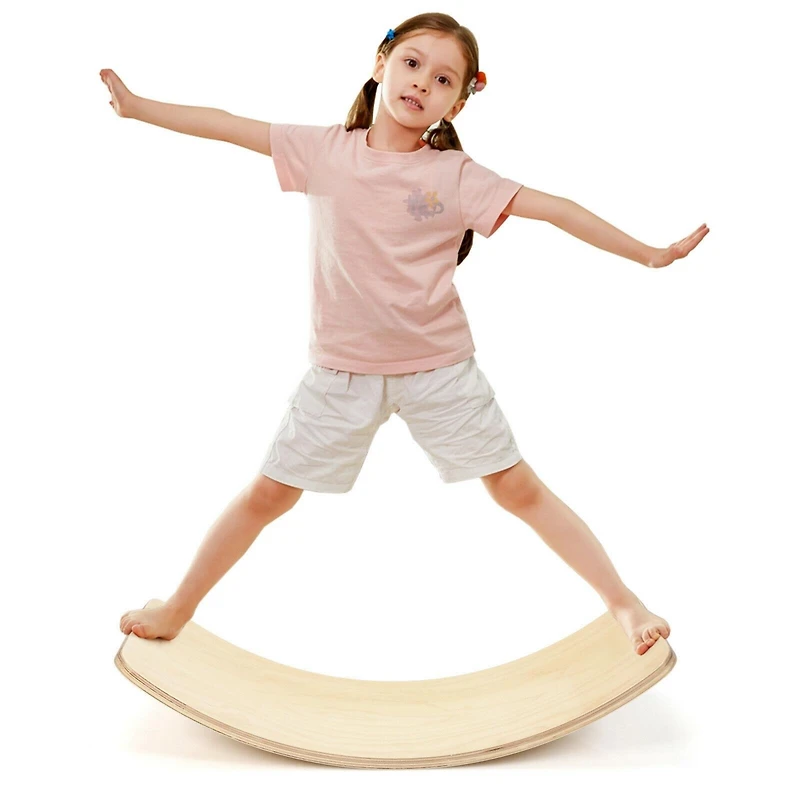 Wooden Wobble Balance Board Kids 35 Inch Rocker Yoga Curvy Board with Felt Layer