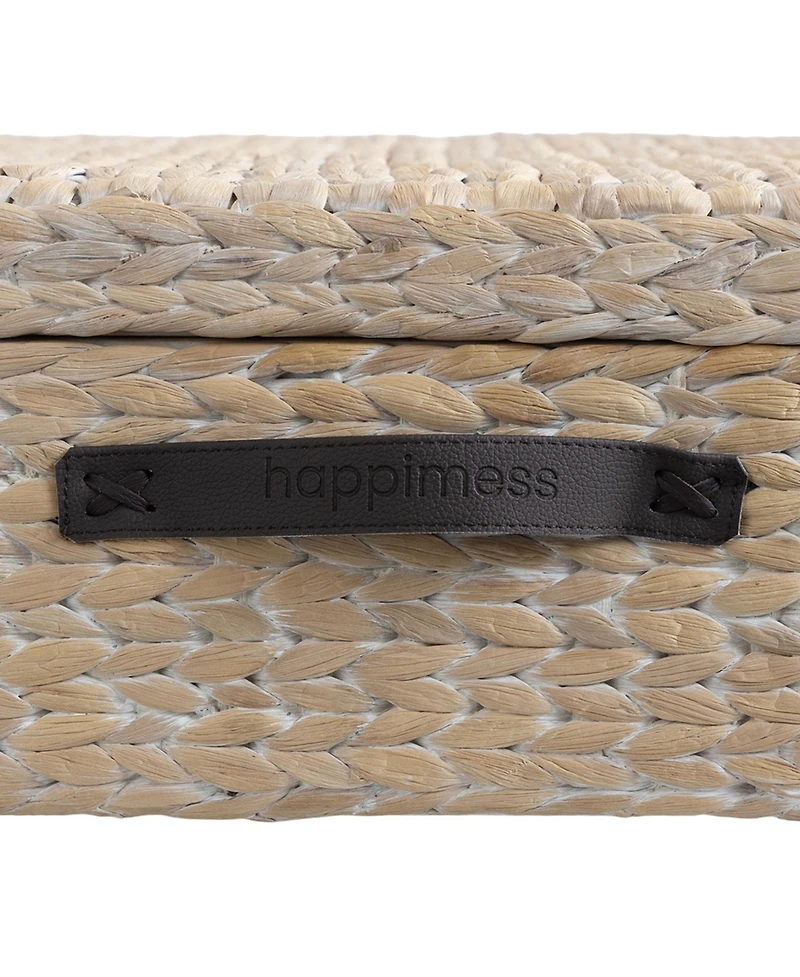 Happimess Chett 26.38" Minimalist Hand-Woven Hyacinth/Wood Underbed Storage Bin with Wheels and Handles