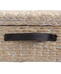 Happimess Chett 26.38" Minimalist Hand-Woven Hyacinth/Wood Underbed Storage Bin with Wheels and Handles