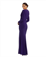 Mac Duggal Women's Long Sleeve Cowl Neck Jersey Gown With Slit