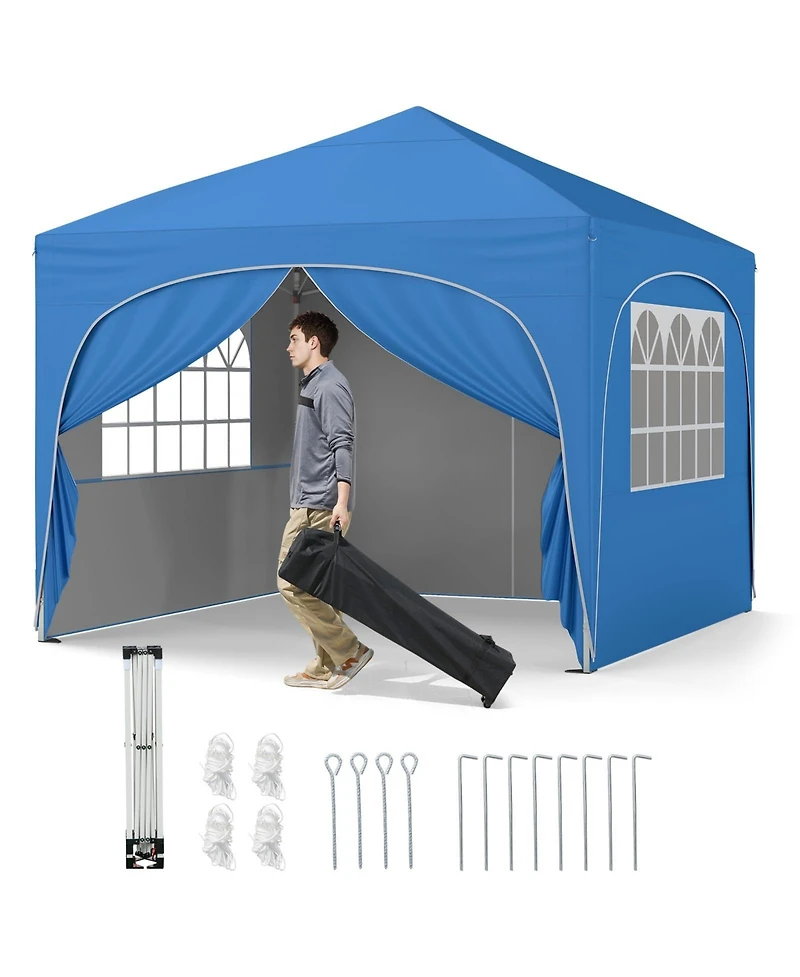 10 X 10 Ft Pop up Canopy Tent with 4 Removable Sidewall