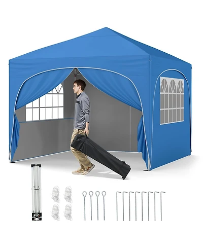 10 X 10 Ft Pop up Canopy Tent with 4 Removable Sidewall