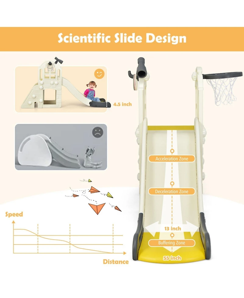 6-in-1 Large Slide for Kids Toddler Climber Slide Playset with Basketball Hoop