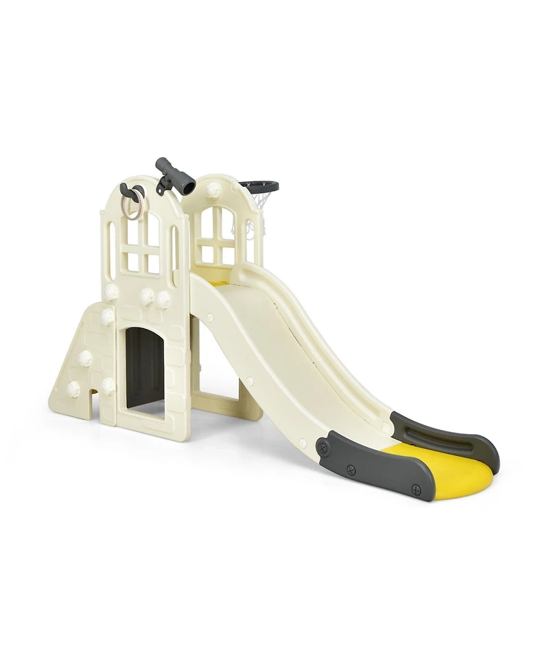6-in-1 Large Slide for Kids Toddler Climber Slide Playset with Basketball Hoop