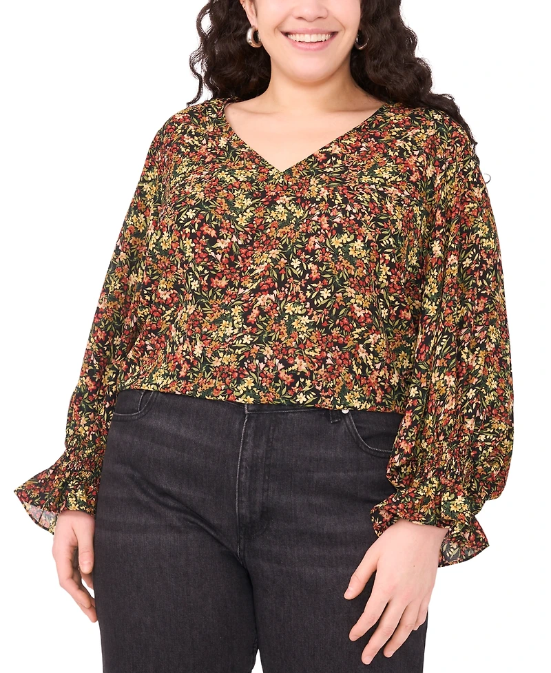 Vince Camuto Plus Balloon Sleeve V-Neck Blouse