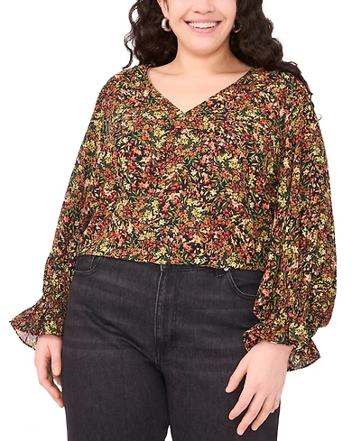 Vince Camuto Plus Balloon Sleeve V-Neck Blouse