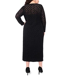 Vince Camuto Plus Long Sleeve Mesh Midi Dress