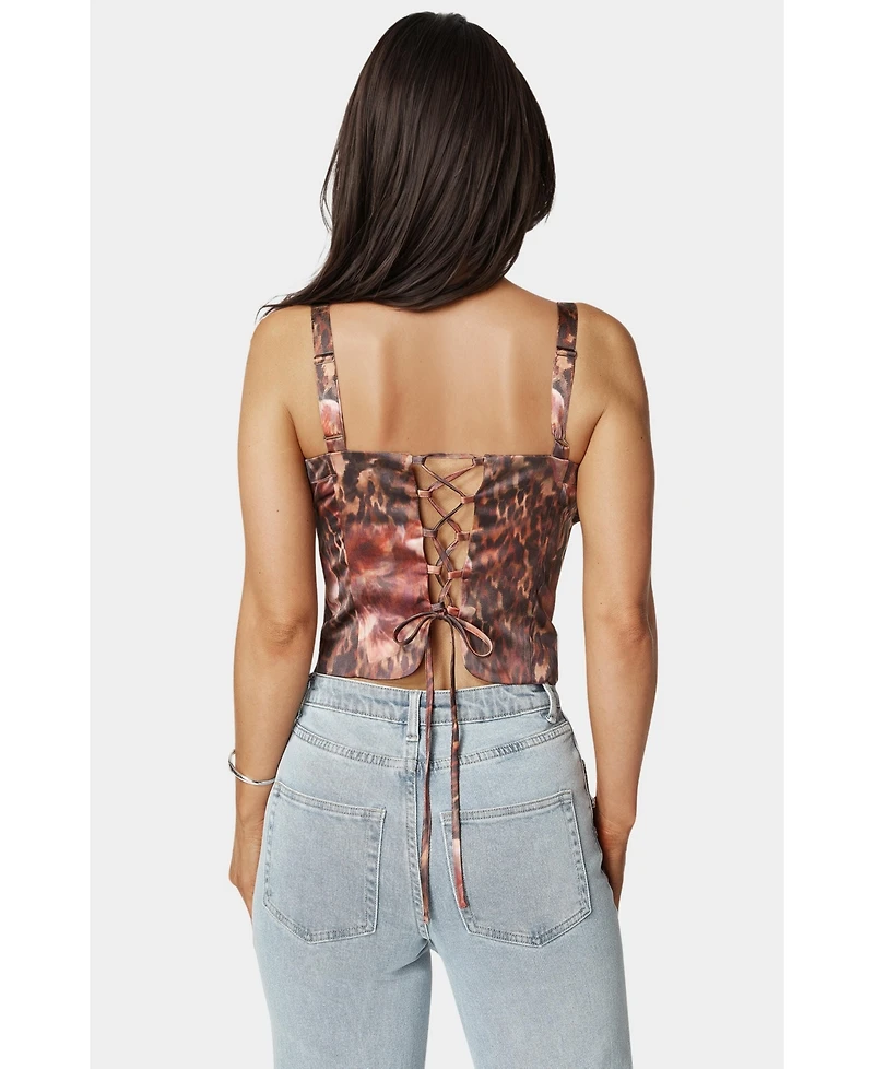 Bebe Women's Tie Front Ruched Bust Satin Corset