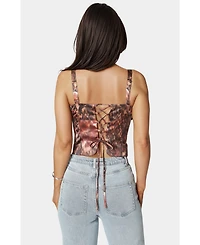Bebe Women's Tie Front Ruched Bust Satin Corset