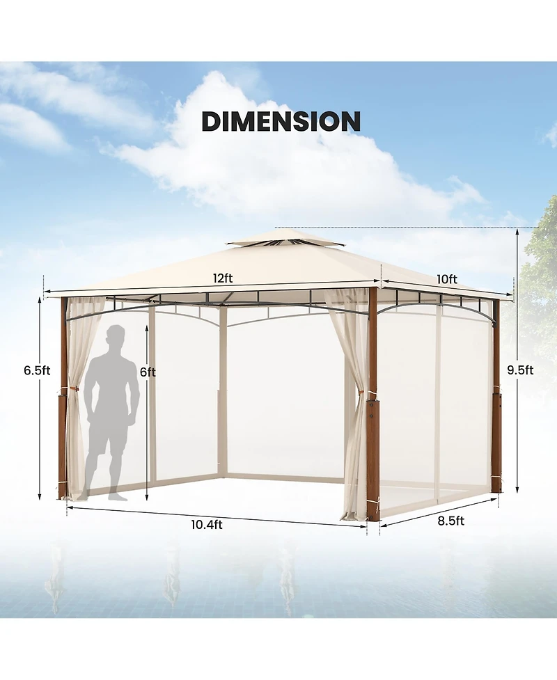Gymax 12' x 10' Outdoor Patio Gazebo w/ Netting 2-Tier Canopy Roof Metal Frame