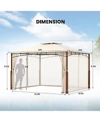 Gymax 12' x 10' Outdoor Patio Gazebo w/ Netting 2-Tier Canopy Roof Metal Frame