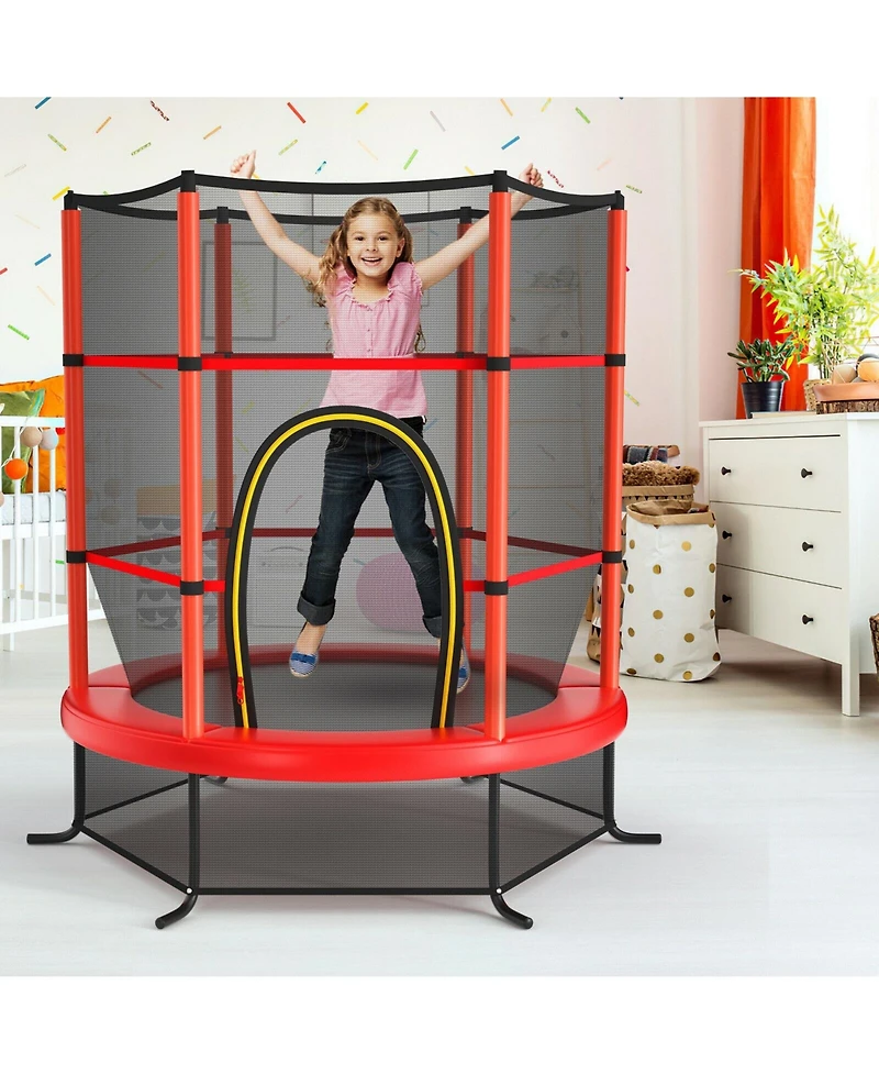 55 Inch Kids Recreational Trampoline Mat with Enclosure Net