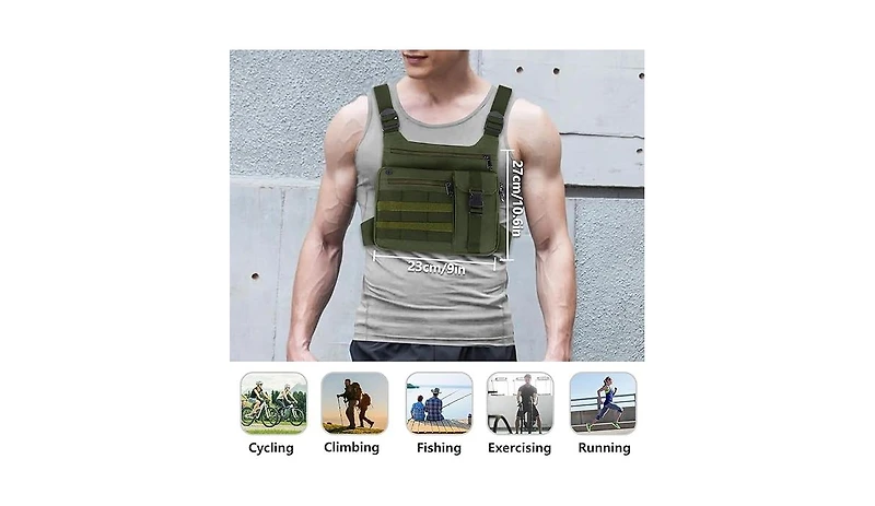 Tactical Chest Pack Running Bag: Outdoor Sports Lightweight Water Resistant - Hiking Edc Vest Rig Pack Men Women(Tactical Green)