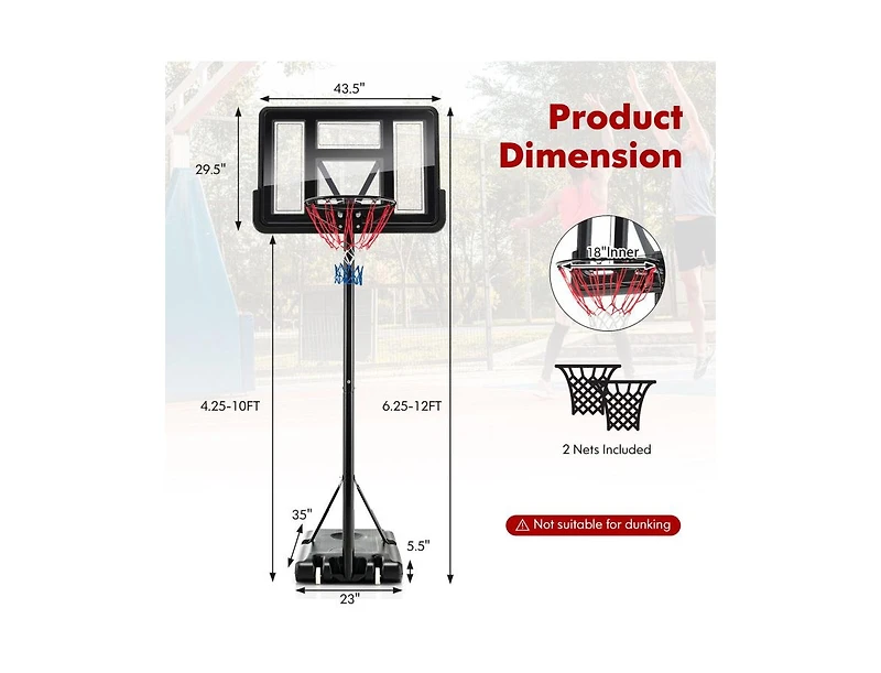 4.25 to 10 Feet Adjustable Basketball Hoop System with Holes and 2 Nets