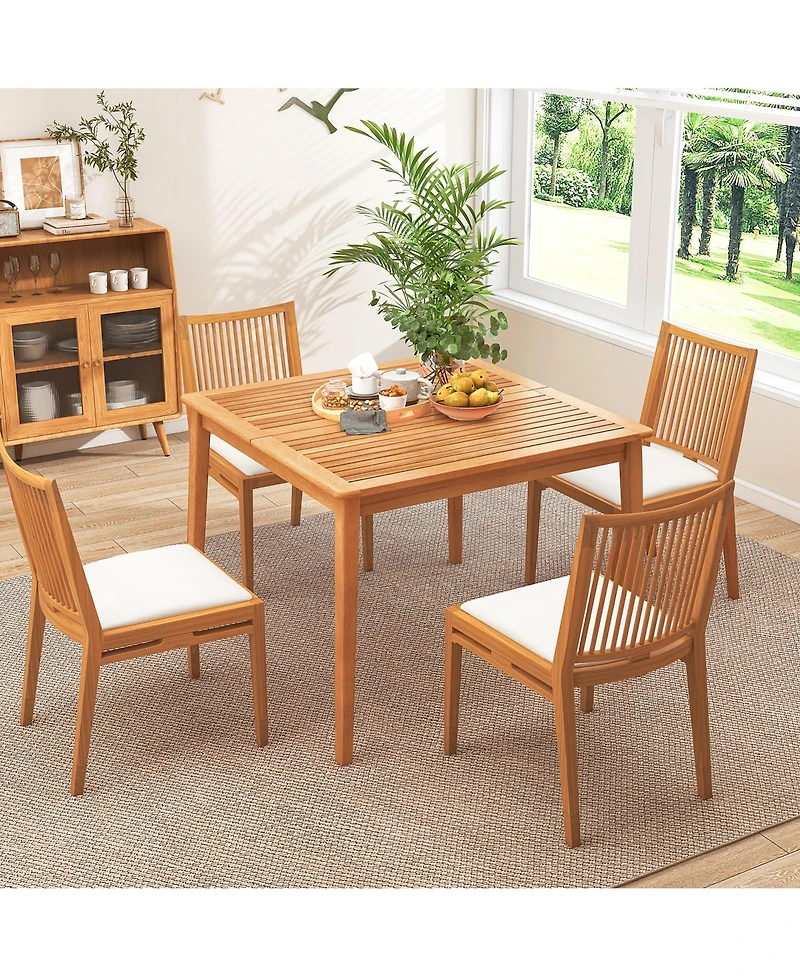 Gymax 40'' 4-Person Outdoor Acacia Wood Dining Table w/ 1.96'' Umbrella Hole for Porch