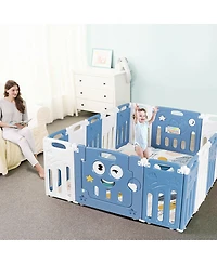 Gymax 16-Panel Foldable Baby Playpen Kids Activity Centre w/ Lock Door & Rubber Mats