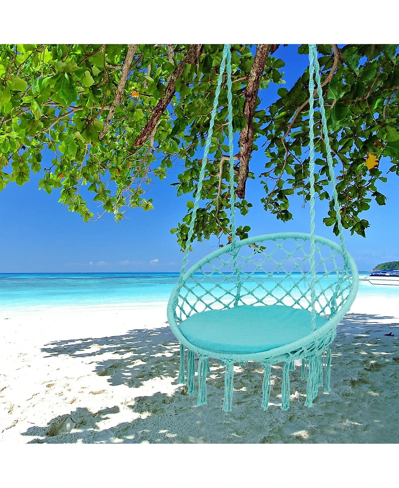 Gymax Hammock Swing Chair with Cushion Hanging Hardware Kit Indoor Outdoor