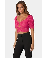 Bebe Women's Puff Sleeve Lace Top