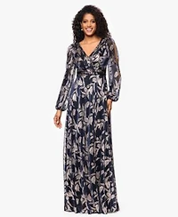 Betsy Adam Womenslong Sleeve Metallic Crinkle Pattern Dress