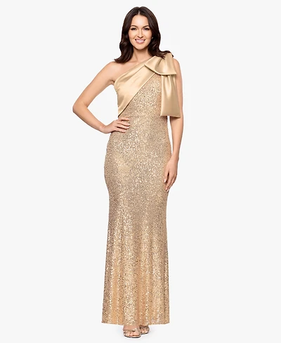 Betsy & Adam Women's Sequined One Shoulder Gown