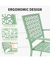 gaomon 3 Pcs Green Patio Bistro Set, Outdoor Stackable Steel Chairs & Square Coffee Table for Balcony, Porch, Garden, Lawn