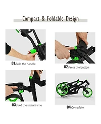 Folding Golf Push Cart with Scoreboard, Adjustable Handle, and Swivel Wheel - Green