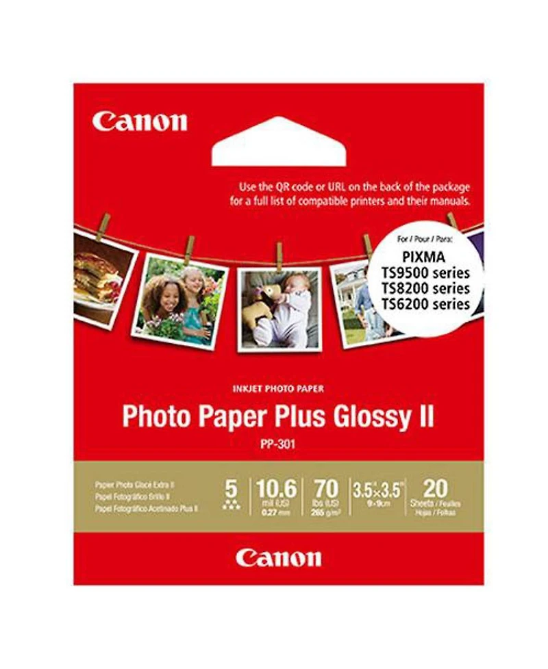 Canon Pp-301 Photo Paper Plus Glossy Ii Inkjet Paper, 10.6 mil, 265 gsm, 3.5 x 3.5", 20 Sheet Pack