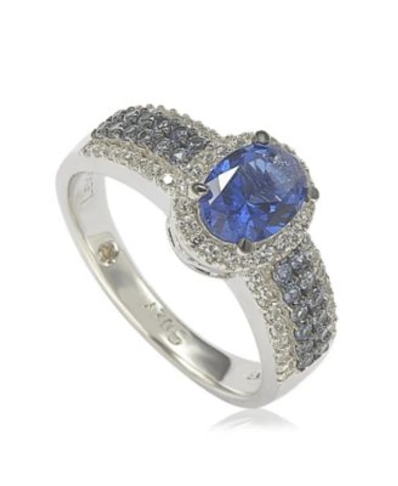 Suzy Levian Sterling Silver Oval Cut Sapphire Created White Sapphire Anniversary Ring