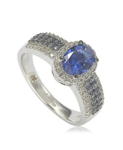 Suzy Levian Sterling Silver Oval Cut Sapphire Created White Sapphire Anniversary Ring