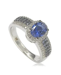 Suzy Levian Sterling Silver Oval Cut Sapphire Created White Sapphire Anniversary Ring