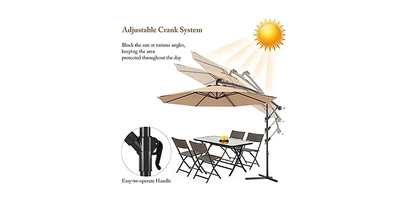 10 Feet Offset Hanging Umbrella with Base and Infinite Tilt