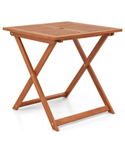 Costway 29.5 X 29.5 Patio Dining Table With Teak Painting 2 Umbrella Hole