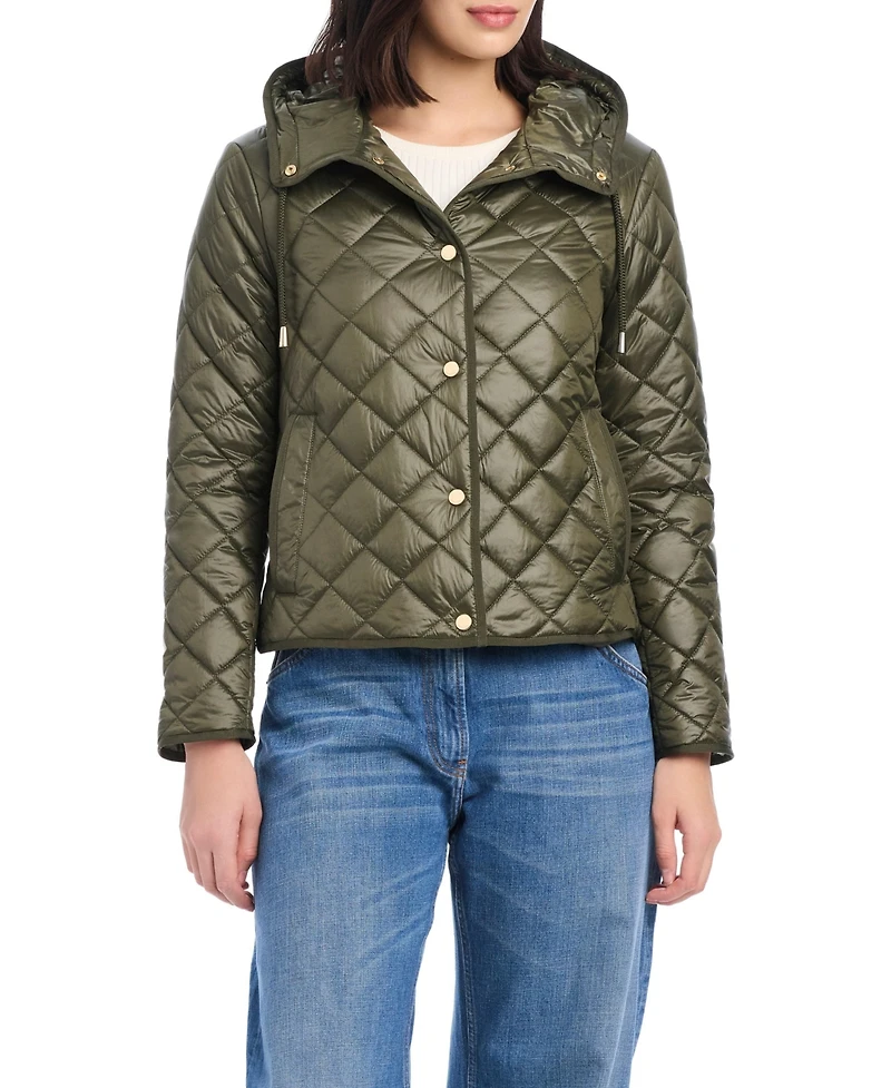 kate spade new york Women's Attached Hood Packable Diamond Quilted Jacket