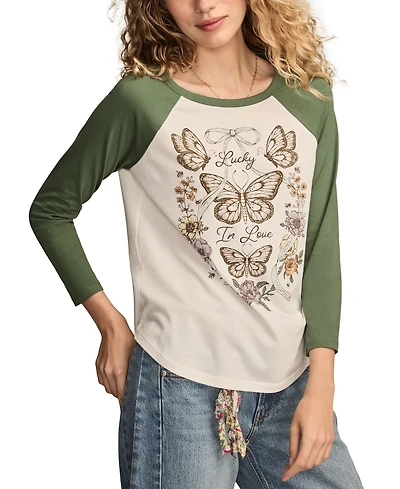 Lucky Brand Women's Love Butterfly T-shirt with Raglan Sleeves