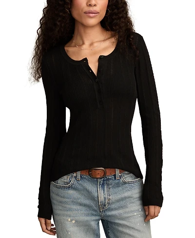 Lucky Brand Women's Pointelle Henley Sweater