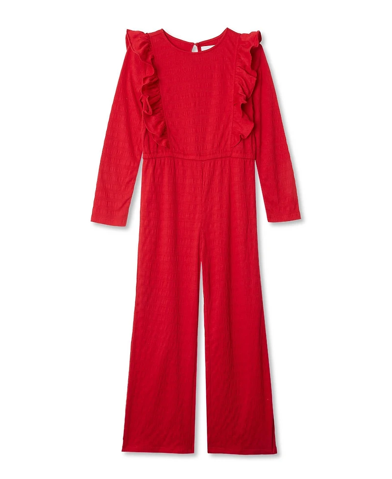 Lands' End Girls Long Sleeve Ruffle Knit Jumpsuit