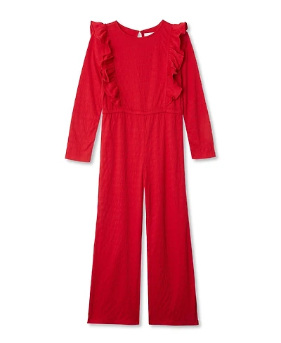 Lands' End Girls Long Sleeve Ruffle Knit Jumpsuit