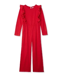 Lands' End Girls Long Sleeve Ruffle Knit Jumpsuit