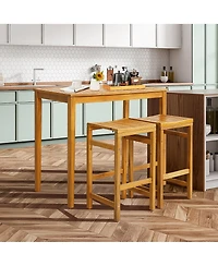 Gymax 45'' Rectangular Bar Height Dining Table Outdoor Acacia Wood Bar Table Indonesia Teak