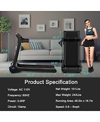 3HP Electric Folding Treadmill with Bluetooth Speaker