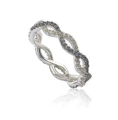 Suzy Levian Sterling Silver Sapphire & Created White Infinity Twisted Eternity Band Ring