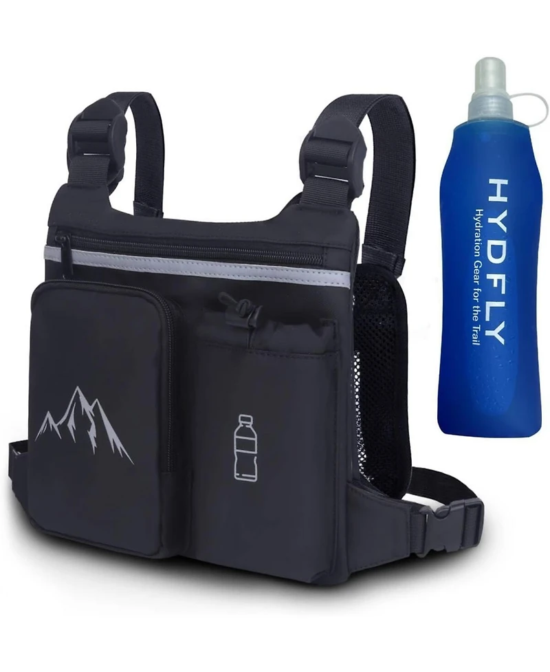 Chest Pack Running Vest with Hydration Bottle, Reflective Gear Sport Chest Bag for Men Women(Black Hydration Bottle)