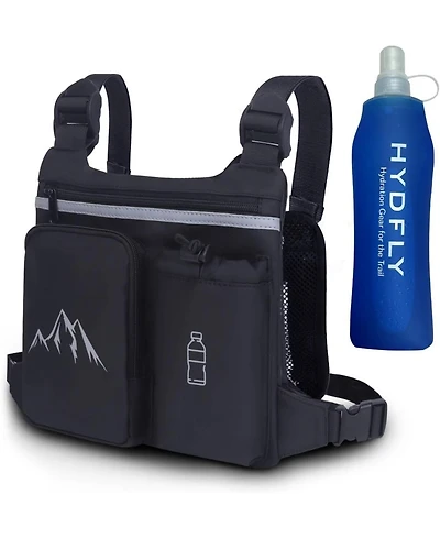 Chest Pack Running Vest with Hydration Bottle, Reflective Gear Sport Chest Bag for Men Women(Black Hydration Bottle)