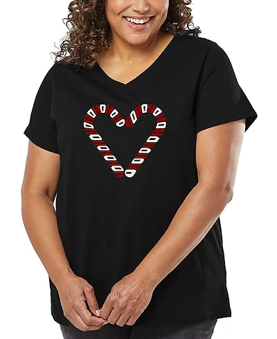La Pop Art Plus Candy Canes Word V-Neck T-Shirt