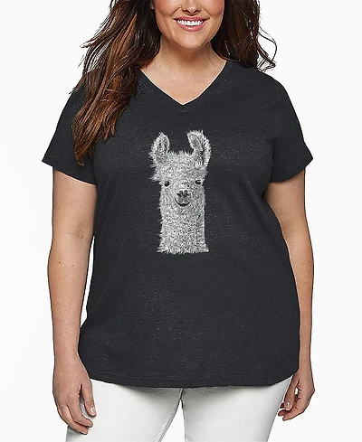 La Pop Art Plus Llama Word V-Neck T-Shirt