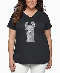La Pop Art Plus Llama Word V-Neck T-Shirt