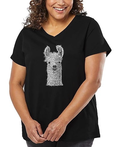 La Pop Art Plus Llama Word V-Neck T-Shirt