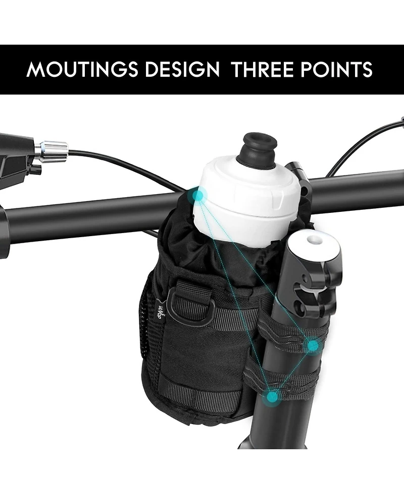 Urbanmax Bike Cup Holder, Water Bottle Holder with Mesh Pockets for Cruiser, Scooter, Mountain, Road Bike, Wheelchair