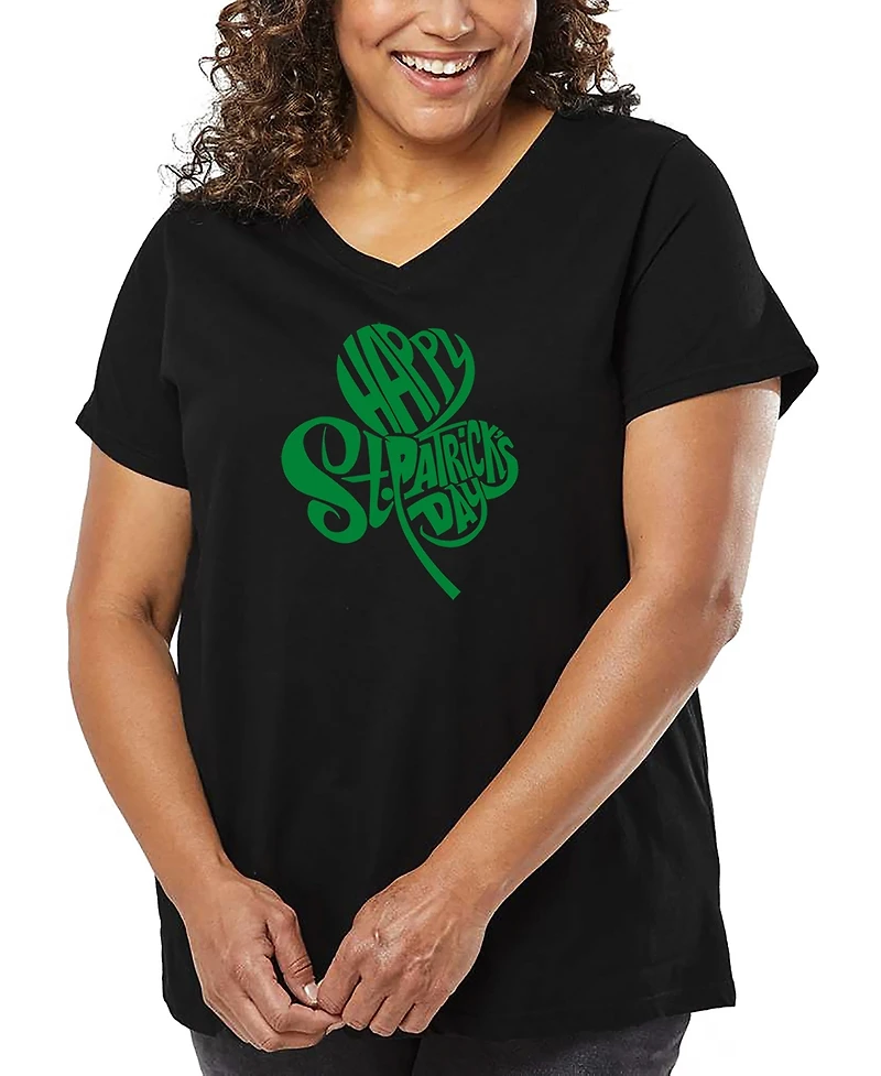 La Pop Art Plus St. Patrick's Day Shamrock Word V-Neck T-Shirt